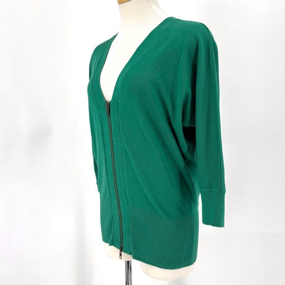 Cabi Banner Sweater # 5142 Emerald Green Zipper Front Double V-Neck, Medium - Picture 3 of 16